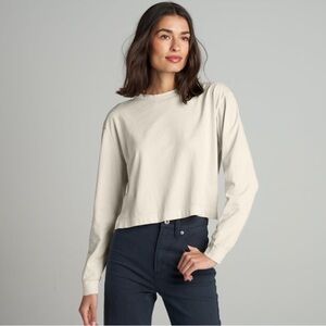 ROWAN Reagan Long Sleeve Boyfriend Tee in Bone - L